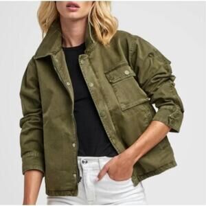 HUDSON Route Field Jacket Cropped Zip Snap Button Green XS Cotton Lined Pockets